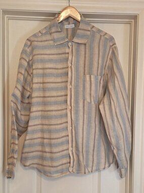 CP SHADES FOR FREE PEOPLE STRIPED LINEN BLOUSE SIZE L